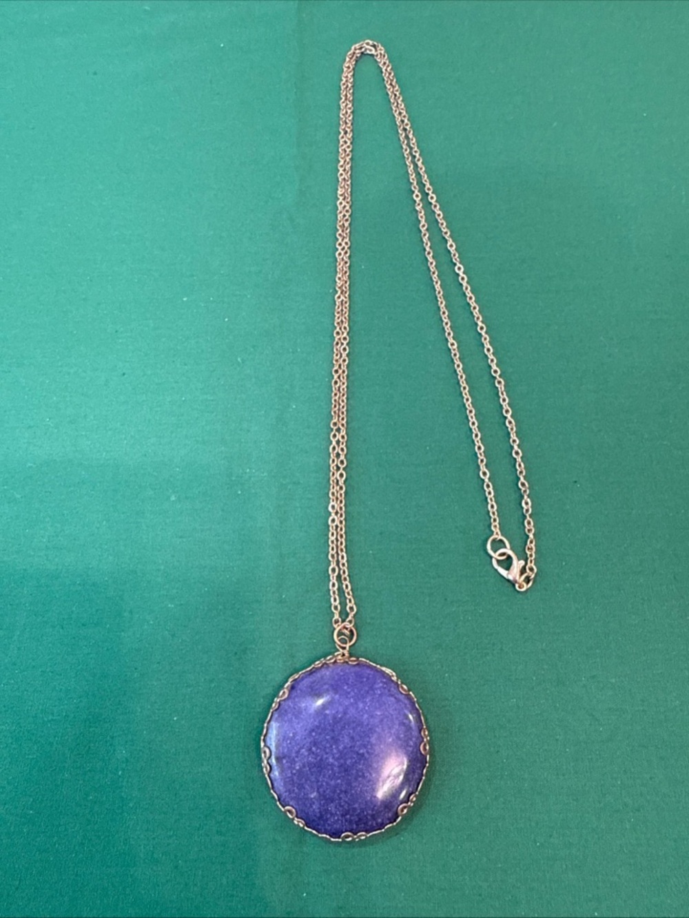 Round Pendant Necklace in Deep Purple with Gold-Tone Chain